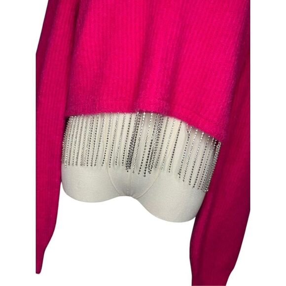 House of Harlow Women’s Medium Fuchsia Pink Sweater Rhinestone Detail Cropped - Picture 3 of 7